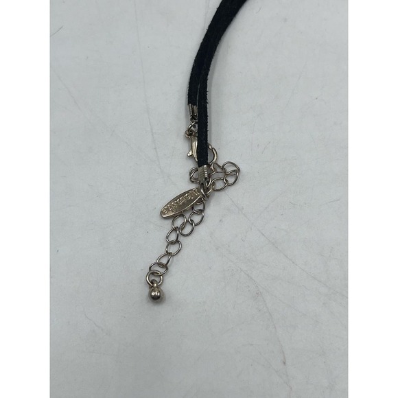 Natasha Gold Tone Spikes Dangles Black Leather Necklace - Picture 13 of 13